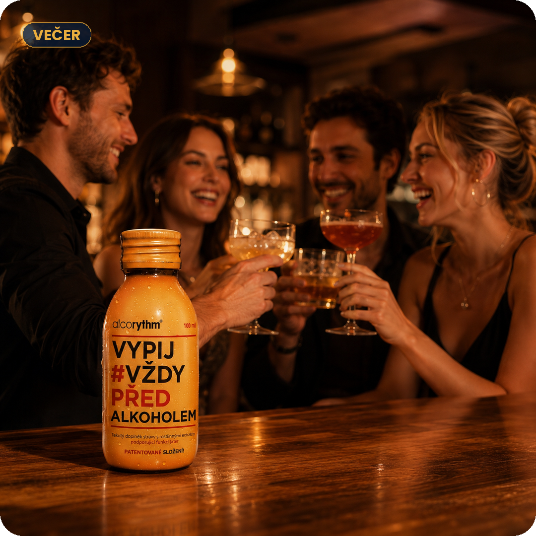 Večer s přáteli - přípitek s alcorythm® před alkoholem