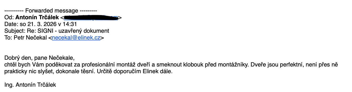 E-mailová reference Antonína Trčálka