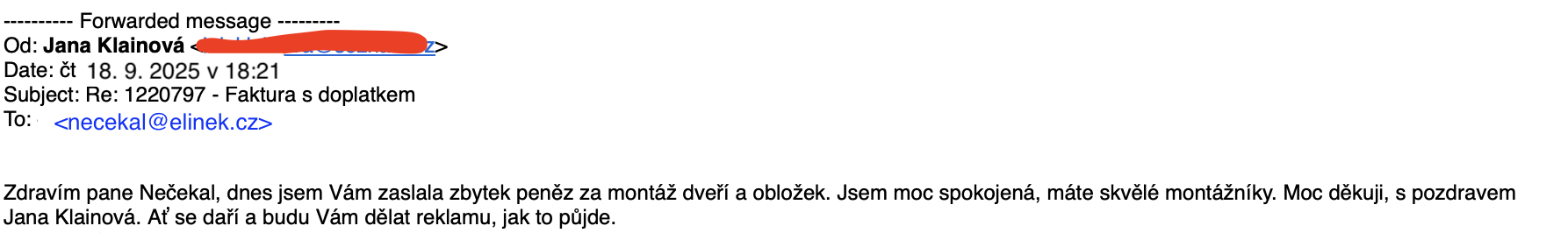 E-mailová reference Jany Klainové